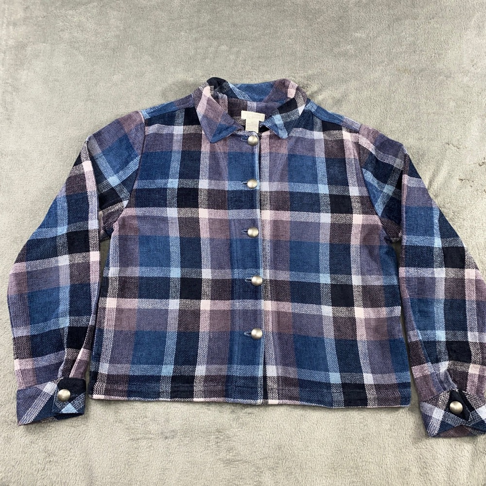 Christopher & Banks Shirt Jacket Women's M Plaid Flannel Button Up‎ Blue Acrylic